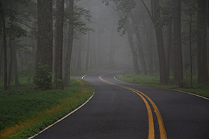 Road into fog Catoctin Mountain Park in Maryland