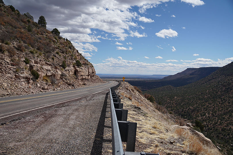 Road leading down the mountain in New Mexico.