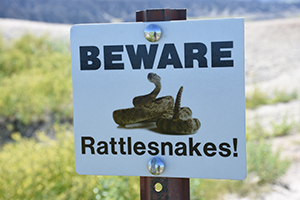 Beware of rattlesnakes sign in Badlands National Park